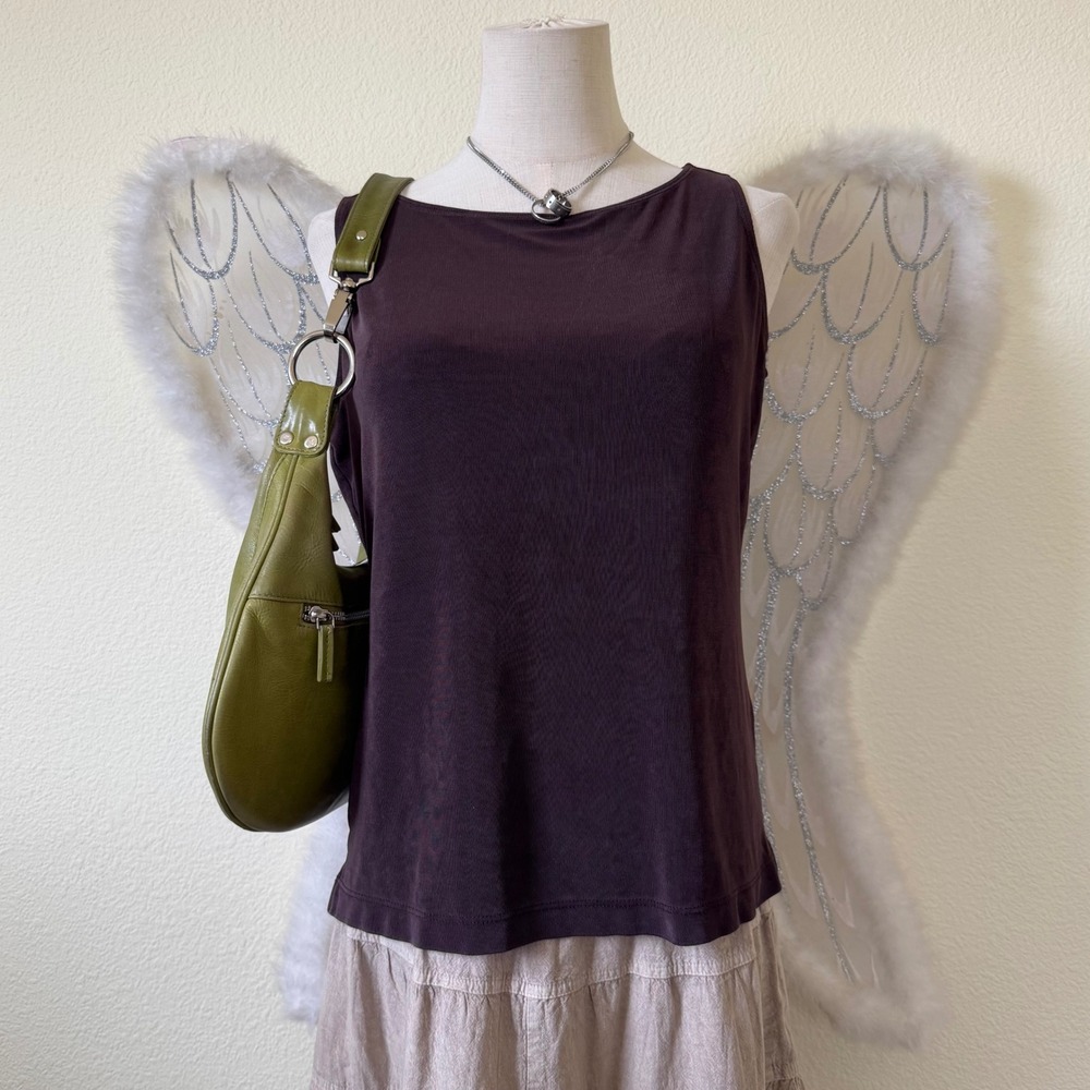 Minimal Everyday Basic Brown Ribbed Sleeveless Tank Top Stretchy 90s Indie Girly